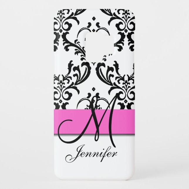 Monogrammed Pink Black White Swirls Damask Case-Mate Samsung Galaxy Case (Back)