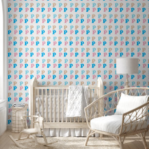 Monogrammed Pink Blue Gold Kids Colourful Pattern Wallpaper