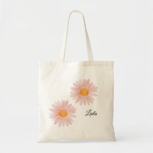Monogrammed Pink Blush Daisy Floral Tote Bag