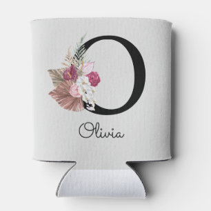 Monogrammed Pink Boho Floral Initial O Can Cooler