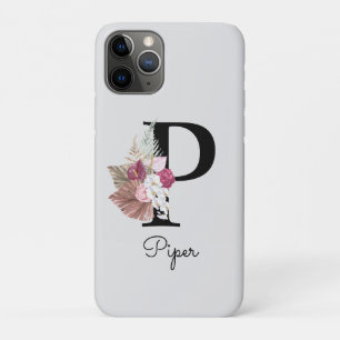 Monogrammed Pink Boho Floral Initial P Case-Mate iPhone Case