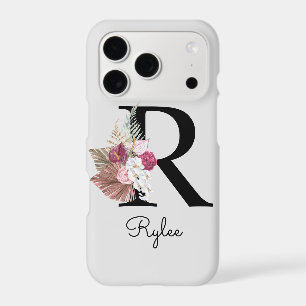 Monogrammed Pink Boho Floral Initial R