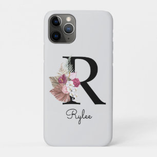 Monogrammed Pink Boho Floral Initial R Case-Mate iPhone Case