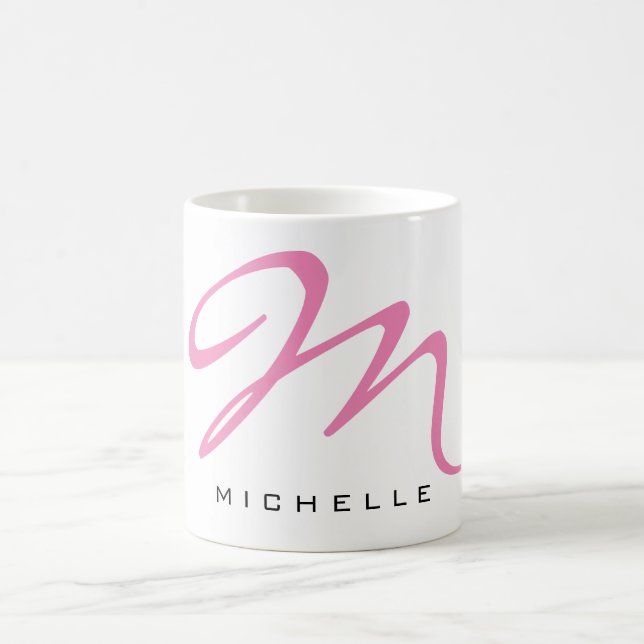 Monogrammed Pink Calligraphy Your Name Coffee Mug (Center)