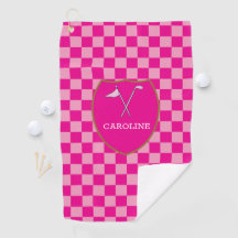 Monogrammed Pink Checks & golf club & flag Golf To