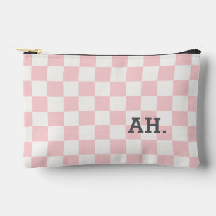 Monogrammed Pink Chequerboard Accessory Pouch