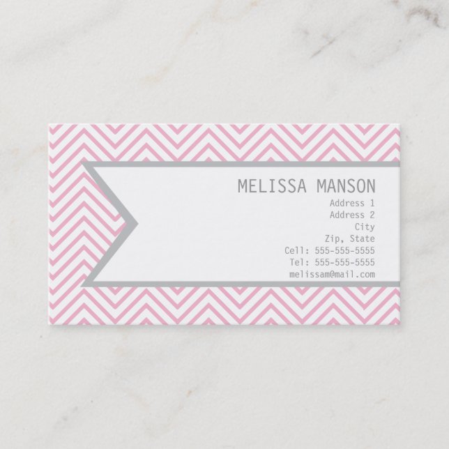 Monogrammed Pink Chevron Calling Card (Front)