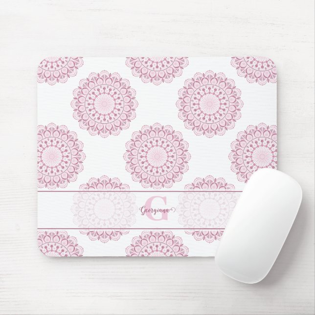 Monogrammed Pink Confetti Lace Polka Dot Mandala Mouse Pad (With Mouse)