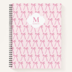 Monogrammed Pink Coquette bow pattern personalised Notebook