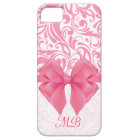 Monogrammed Pink Damask and Pink Ribbon
