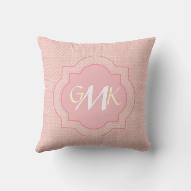 Monogrammed Pink Design Throw Pillow (Back)