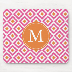 Monogrammed Pink Diamonds Ikat Pattern Mouse Pad