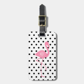 Monogrammed Pink Flamingo + Black Polka Dot Luggage Tag