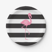 Monogrammed Pink Flamingo + Black + White Stripes