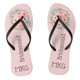 Monogrammed Pink Floral Bridesmaid Jandals