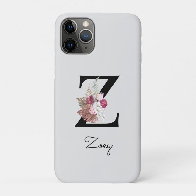 Monogrammed Pink Floral Initial Z Case-Mate iPhone Case (Back)