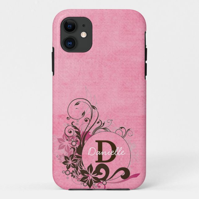 Monogrammed Pink Floral Tough Extreme iPhone5 Case (Back)