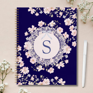 Monogrammed Pink Flowers and Lace Floral Notebook
