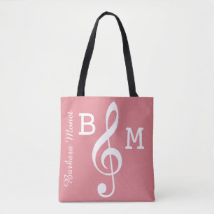 monogrammed pink G clef for her / music notes Tote Bag