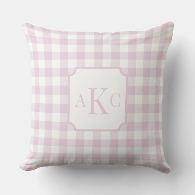 Monogrammed Pink Gingham Check  Cushion (Front)