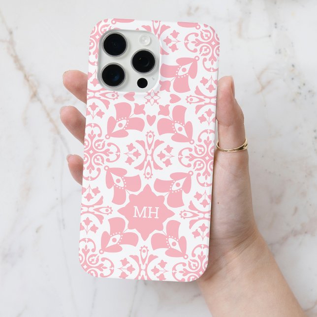 Monogrammed Pink Girly Pattern with White Initials Case-Mate iPhone Case (Monogrammed Pink Girly Pattern with White Initials Case-Mate iPhone Case)