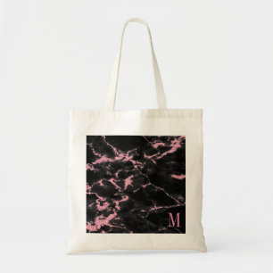 Monogrammed Pink Glitter Black Background Tote Bag