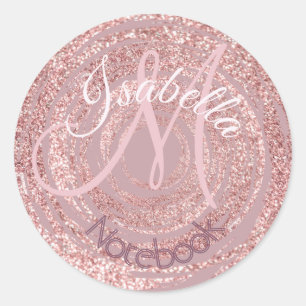 Monogrammed Pink Glitter Dot Classic Round Sticker