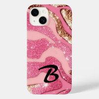 Monogrammed Pink Gold Agate Animal Glitter