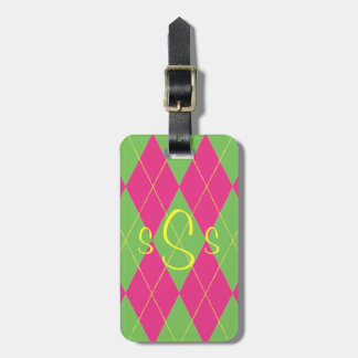Monogrammed Pink & Green Argyle Luggage Tag