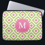 Monogrammed Pink Green Diamond Ikat Pattern Laptop Sleeve<br><div class="desc">Stylish and chic design features a colourful and trendy diamonds ikat pattern and can be personalised with your monogram,  initial,  name,  or any text of your choice for a perfect custom gift!</div>