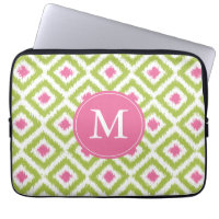 Monogrammed Pink Green Diamond Ikat Pattern