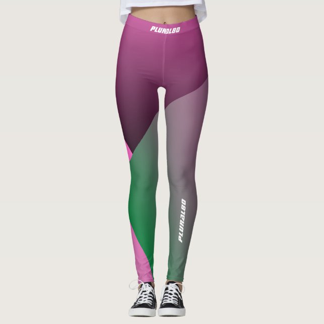 Monogrammed pink green gradient workout leggings (Front)