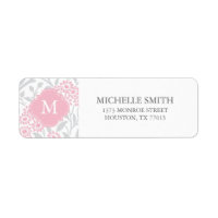 Monogrammed Pink Grey Floral Damask Pattern