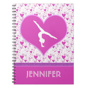 Monogrammed Pink Lots o' Hearts Gymnastics Spiral Notebook