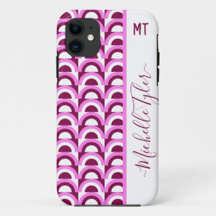 monogrammed Pink mid century psychedelic pattern Case-Mate iPhone Case
