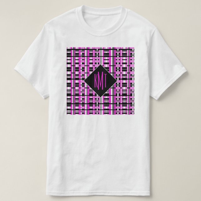 Monogrammed Pink Plaid T-Shirt (Design Front)