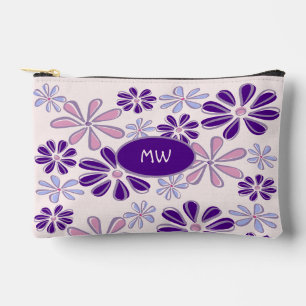 Monogrammed Pink Purple Flower Doodle Pattern Accessory Pouch