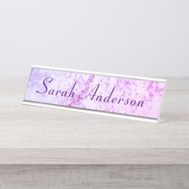 Monogrammed Pink & Purple Marbled  Desk Name Plate (Front)