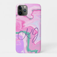 Monogrammed Pink, Purple, Mint Green Marble Art