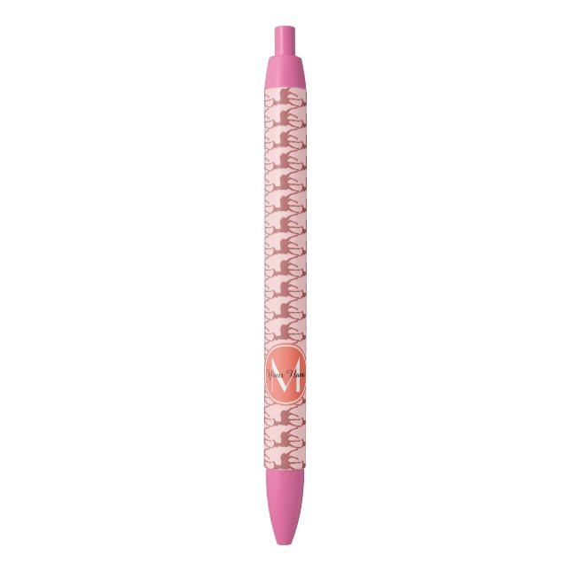 Monogrammed Pink Salmon Deer, Personalised Name Black Ink Pen (Front Vertical)
