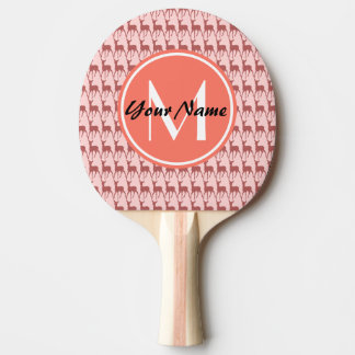 Monogrammed Pink Salmon Deer, Personalised Name Ping Pong Paddle