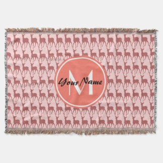 Monogrammed Pink Salmon Deer, Personalised Name Throw Blanket