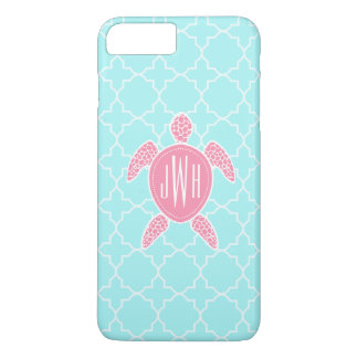 Monogrammed Pink Sea Turtle + Blue Quatrefoil iPhone 8 Plus/7 Plus Case