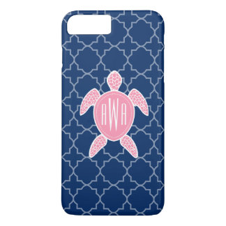 Monogrammed Pink Sea Turtle Blue Quatrefoil Case-Mate iPhone Case