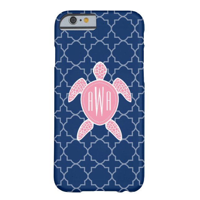Monogrammed Pink Sea Turtle Blue Quatrefoil Case-Mate iPhone Case (Back)