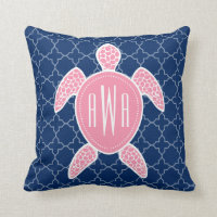 Monogrammed Pink Sea Turtle Blue Quatrefoil