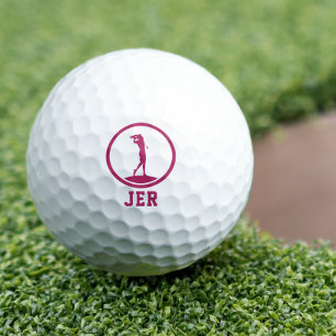 Monogrammed Pink Sports   Golfer Silhouette Golf Balls