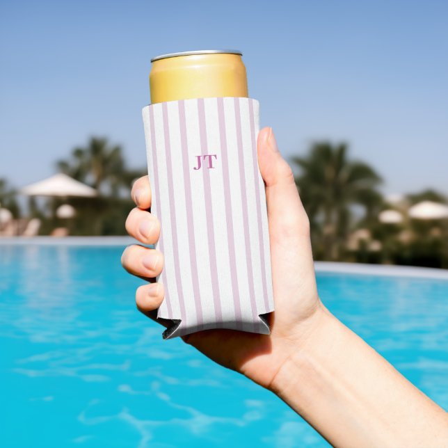 Monogrammed Pink Stripe  Seltzer Can Cooler (In Situ Pool)