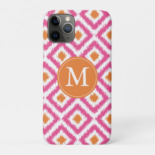 Monogrammed Pink Tangerine Diamond Ikat Pattern Case-Mate iPhone Case