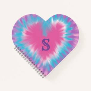 Monogrammed Pink tie-dye heart Spiral Notebook